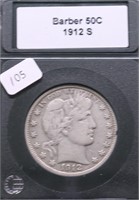 1912 S BARBER HALF DOLLAR VF