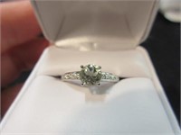 green amethyst & diamond accents ring - sz 8