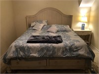 KING SIZE BED, SIDE TABLE, LAMP