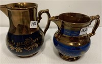 2 Copper Luster Pitchers(tallest 5"H)