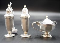 Victorian three piece sterling silver cruet set