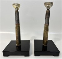 NEAT PAIR OF BRASS MILITARY BULLET LAMPS