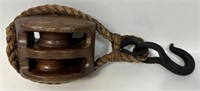 GREAT ANTIQUE WOODEN BLOCK AND TACKLE DECOR