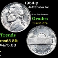 1954-p Jefferson Nickel 5c Grades GEM 5fs