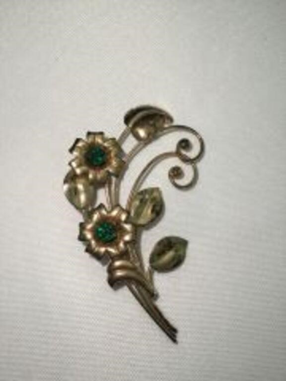 Sterling Brooch w/ Emeralds