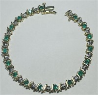 10KT YELLOW GOLD EMERALD & DIAMOND BRACELET