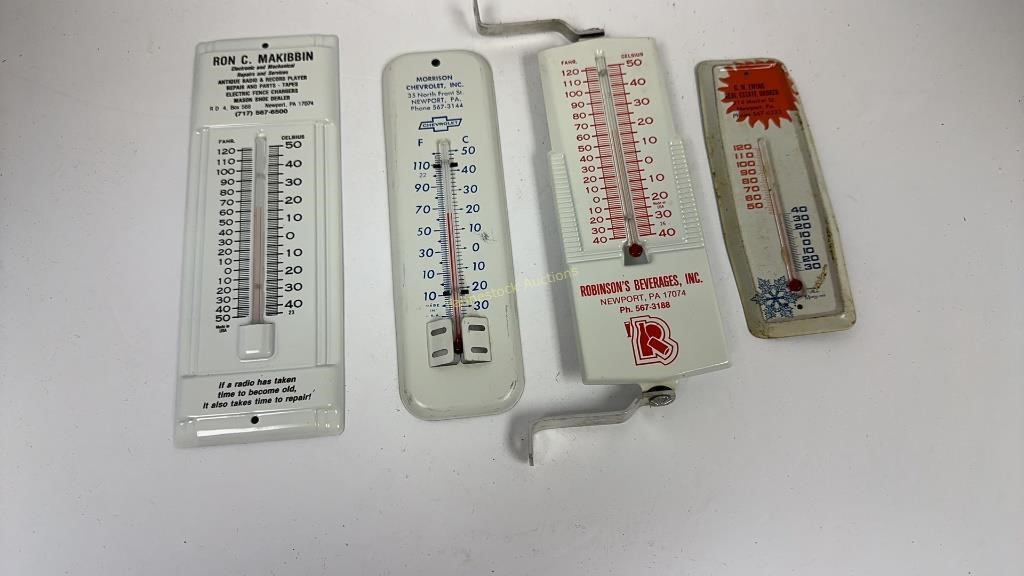 4 vintage advertising thermometers - Newport PA