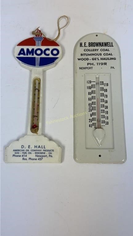 2 Newport vintage thermometers H. E. Brownawell