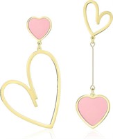 14k Gold-pl. Pink Asymmetrical Heart Earrings