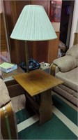 SIDE TABLE WITH FOLD DOWN SIDES AND MAGAZINE RACK