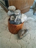 Group of Neat Rocks in Wood Bowl
