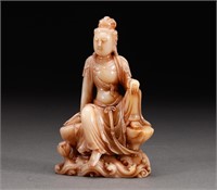 Qing Dynasty Shoushan stone statue of Guanyin