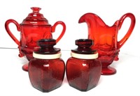 Ruby Red Glassware- Creamer, Sugar Bowl &