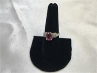 14K White Gold Pink Sapphire & Pave Diamond Ring