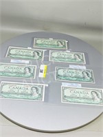 Canada- 7 1954 dollar bank notes