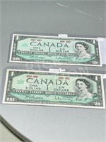 2 - 1967 Canadian centennial dollar notes