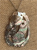 Carved Abalone Shell Necklace w/ Sterling Silver