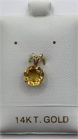 14K Gold Pendant with Genuine Citrine