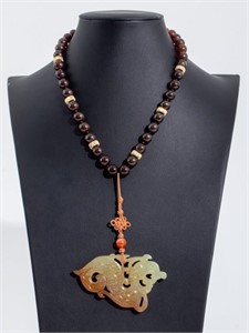 Asian Jade Dragon Pendant Beaded Necklace