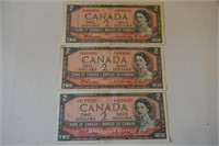 3 - 1954 Two Dollar Notes