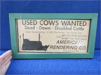 "used cows wanted" framed sign