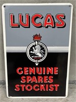 LUCAS GENUINE SPARES STOCKIST Enamel Sign - 350 x