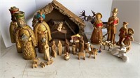 Wood Carved Nativity Scene