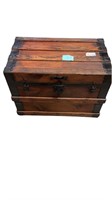 Antique wood trunk leather handles