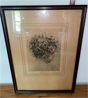 19th C. Signed Charcoal Drawing, "Curly Locks"