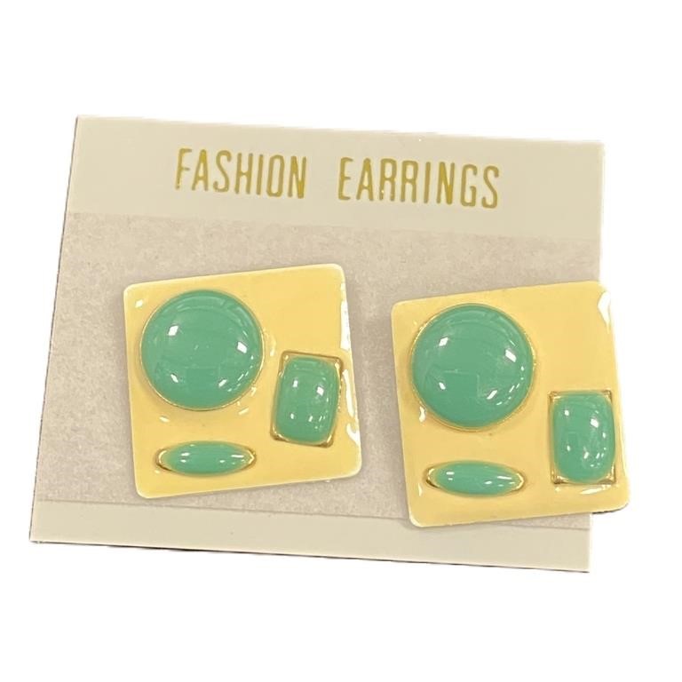 Fun 80's Style Square Shaped Earrings