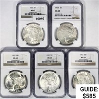 1922-1925 Set (5) Silver Peace Dollar NGC MS63