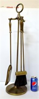 Vintage Brass Coated Fireplace Set w Stand