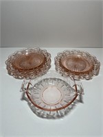 6 pcs pink depression bowls and plates