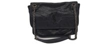 Black Crinkled Leather Half-Flap Satchel Purse