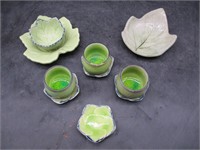 Ceramic Sake Cups w/ Leaf Saucers