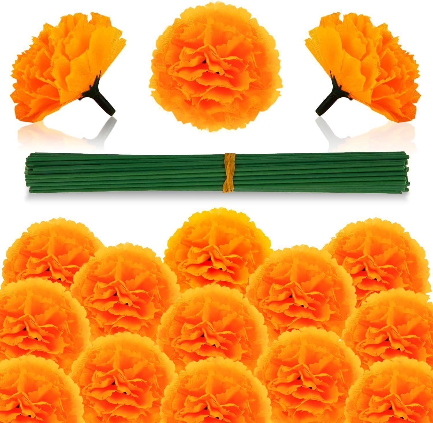 50PCS Marigold Flowers Artificial Marigold Flowers