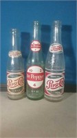 Group of 3 vintage soda bottles 2 Pepsi Cola a