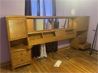 Light brown bedroom wall unit headboard