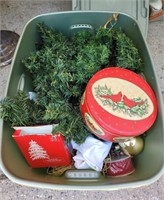 Assorted Christmas decorations in one tote