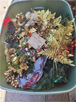 Assorted Christmas decorations in one tote