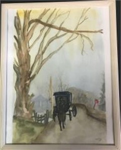 WATERCOLOR STAGECOACH SIGNED KATHY
