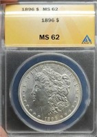 1896 slab Morgan Silver Dollar, ANACS MS62