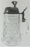 Vintage Glass Beer Stein, Lid is marked BMF N