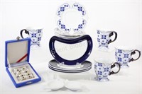 Bombay Coffee Mugs with Saucers, Plates & Holders