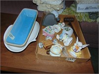 Flat of Vintage Figurines & China Craft Dishes