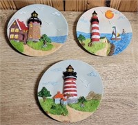 3Pc Set-Coastal Lighthouse Decorative Plates