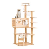 SEASAND Wooden Cat Tree, 53-Inch Modern Cat Tower