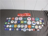 55 Vintage Pin Back Buttons-Many Political, Radio,