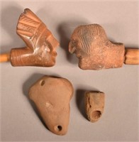 4 Smoking Pipes, Catawba Indian Clay, Human Head w