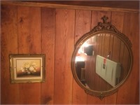 PAINTING AND GOLD FRAMED MIRROR